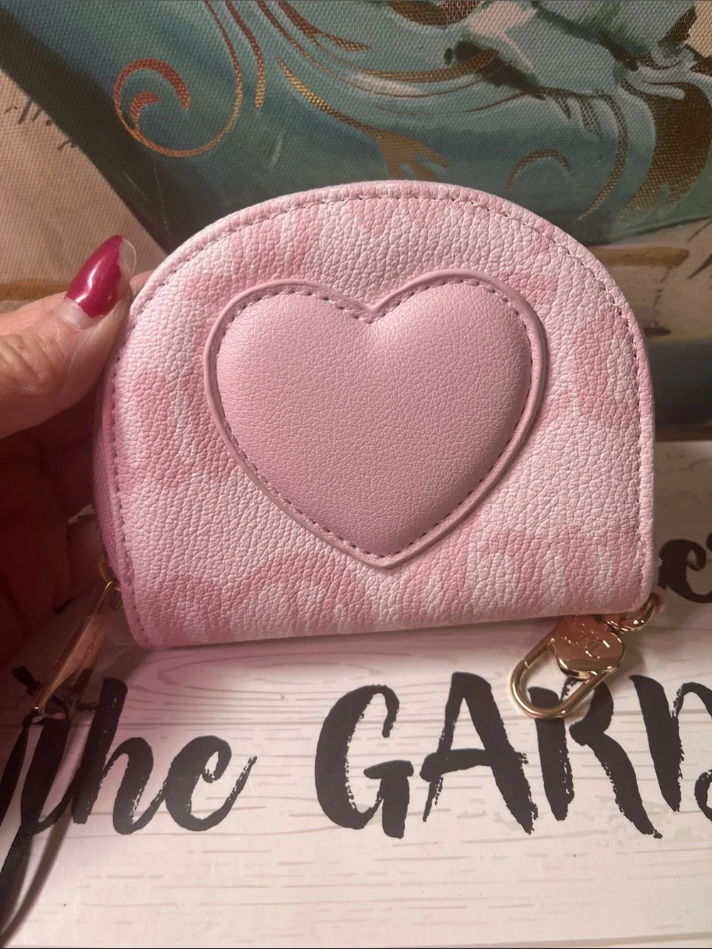 Juicy Couture Pale Pink Monogram card holder Wallet with Gold JC Emblem